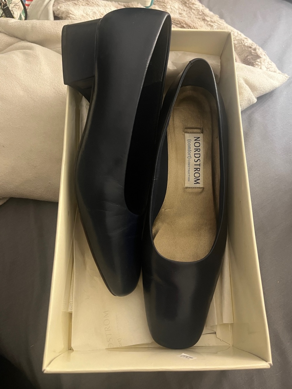 Nordstrom Black Leather Low Block Heel Pumps